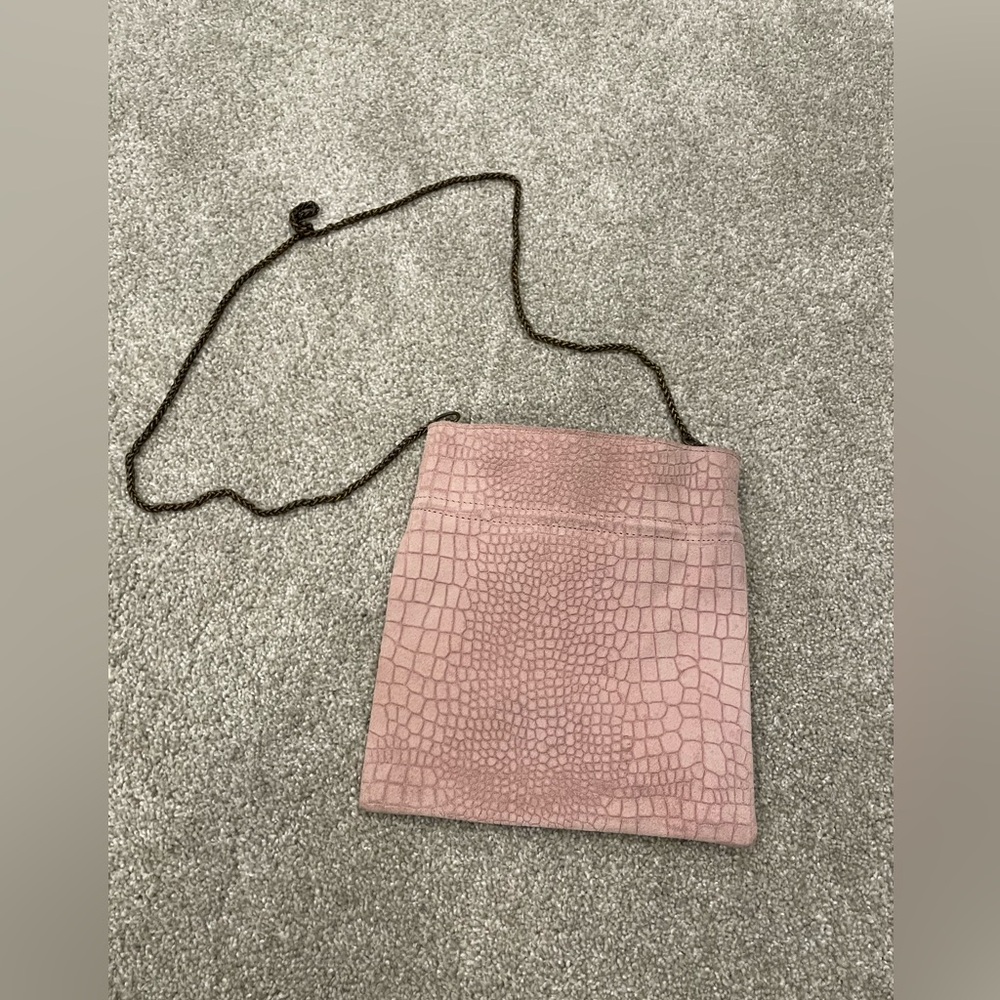 Pink Crocodile Embossed Crossbody Bag